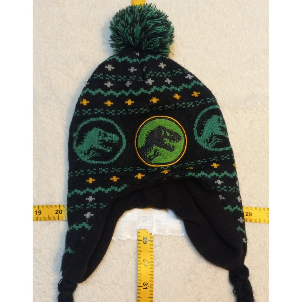 Jurassic Park World Black Knit Beanie Hat Dinosaur Logo Embroidered Winter Cap